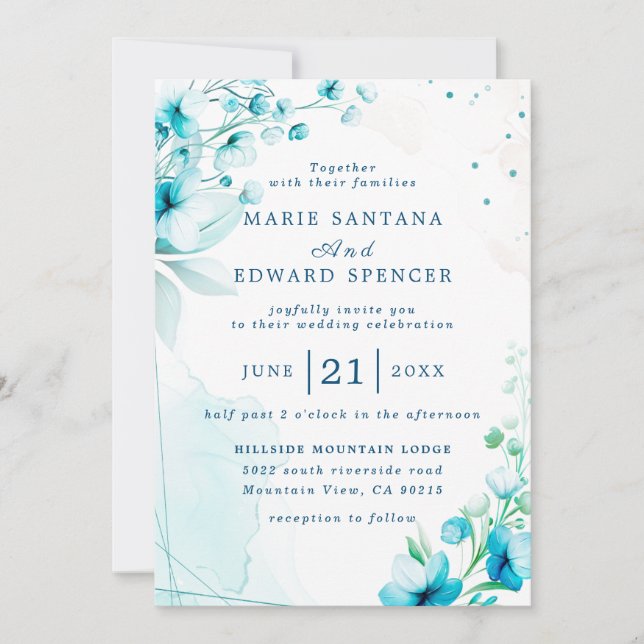 Invitation Jardin d'été Fleurs aquarelles Mariage (Devant)