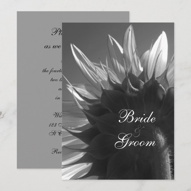 Invitation Jardin d'été noir blanc Mariage de tournesol (Devant / Derrière)