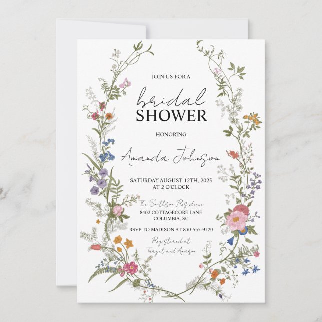 Invitation Jardin Ditsy Fleur sauvage Fête des mariées (Devant)