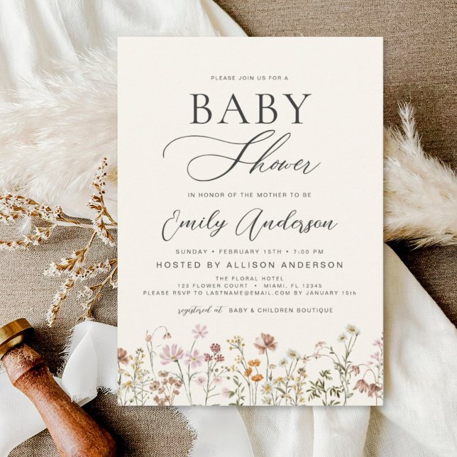 Invitation Jardin du Baby shower Fleur sauvage Boho (Créateur téléchargé)