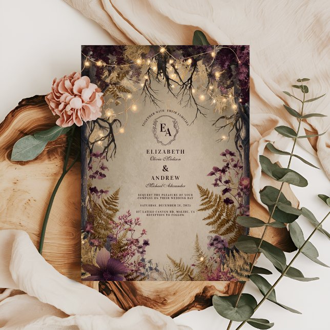 Invitation Jardin du crépuscule avec des fougères dorées (Créateur téléchargé)