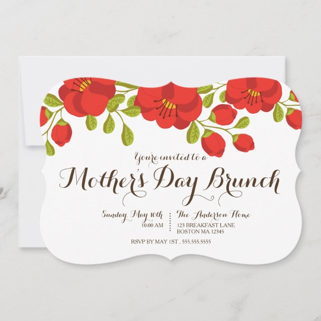 Invitation Jardin du pavot Floral Fête des Mères Brunch Invit (Devant)