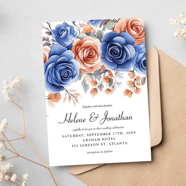 Invitation Jardin Dusty Blue Rust Terracotta élégant mariage (Garden Dusty Blue Rust Terracotta Elegant Wedding Invitation)