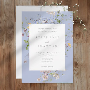 Invitation Jardin Élégant de Fleurs Sauvages Bleues Mariage