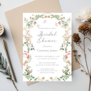 Invitation Jardin Élégant de Fleurs Sauvages pour une Baby Sh