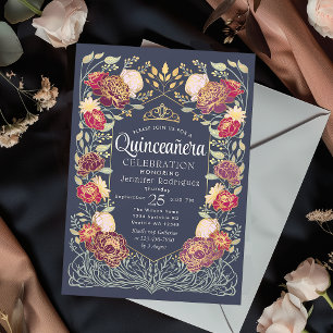 Invitation Jardin enchanté bleu Quinceanera Florale