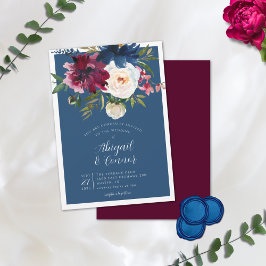 Invitation Jardin enchanté Dusty Blue Bourgogne Navy