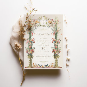 Invitation Jardin Enchanté Fleurs de Mariage Épargnez la Date