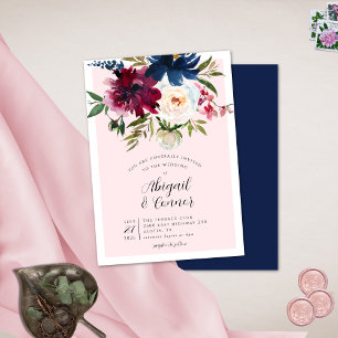 Invitation Jardin enchanté Rose Blush Burgundy Navy