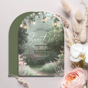 Invitation Jardin enchanté Sweet 16 Arche rose ID1163