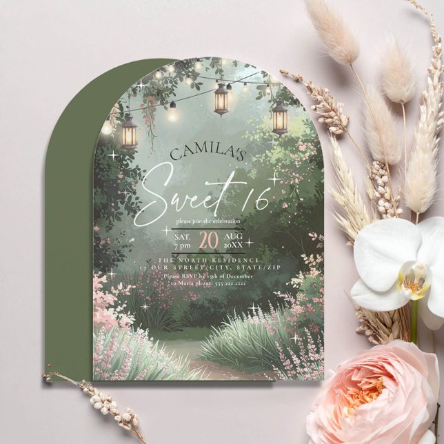 Invitation Jardin enchanté Sweet 16 Arche rose ID1163 (Créateur téléchargé)