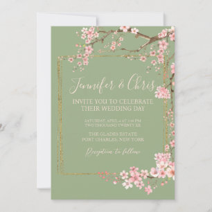 Invitation Jardin Enchanté Vert Sauge & Fleur de Cerisier Ros