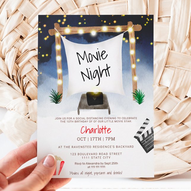 Invitation Jardin extérieur amusant cinéma nuit anniversaire  (Créateur téléchargé)