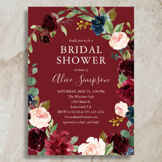 Invitation Jardin Fleur Bourgogne Mariage Shower de Fiançaill
