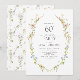 Invitation Jardin fleur sauvage 60e anniversaire de fête aqua