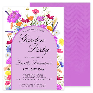 Invitation Jardin Fleur sauvage aquarelle 80e anniversaire