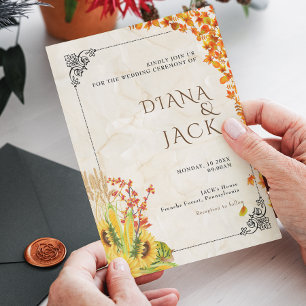 Invitation Jardin Fleur sauvage de tournesol rose jaune Maria