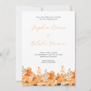 Invitation Jardin Fleur sauvage orange moderne Mariage blanc