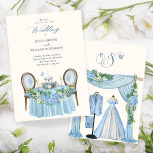 Invitation Jardin fleuri mariage bleu