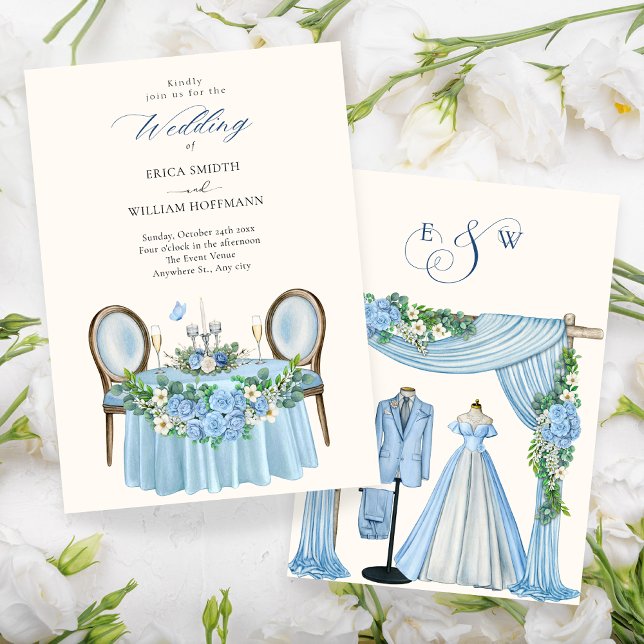 Invitation Jardin fleuri mariage bleu (Créateur téléchargé)