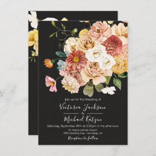 Invitation Jardin fleuri Mariage foncé et humide