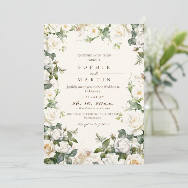 Invitation Jardin fleuri Rose Dusty (Debout devant)