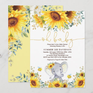 Invitation Jardin Fleurs de soleil Elephant Baby shower neutr