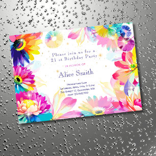 Invitation Jardin Fleurs Neon aquarelle anniversaire