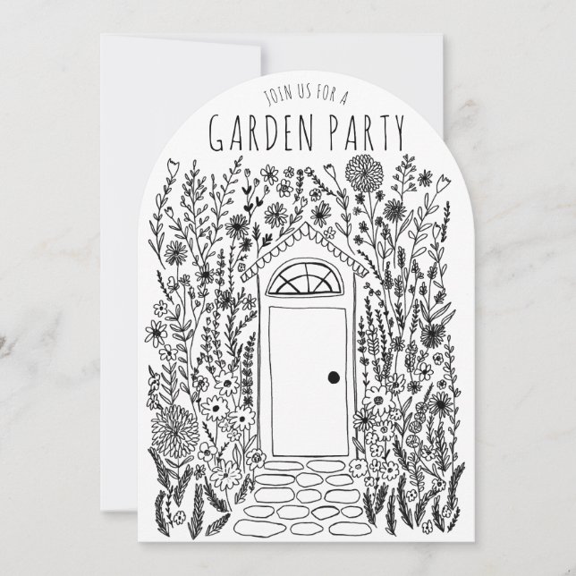 Invitation JARDIN Fleurs Porte Doodle à main (Devant)