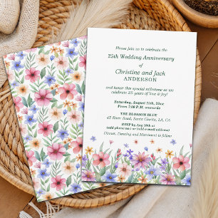 Invitation Jardin Floral Aquarelle 25e Anniversaire de Mariag