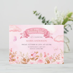 Invitation Jardin floral aquarelle pastel rose 