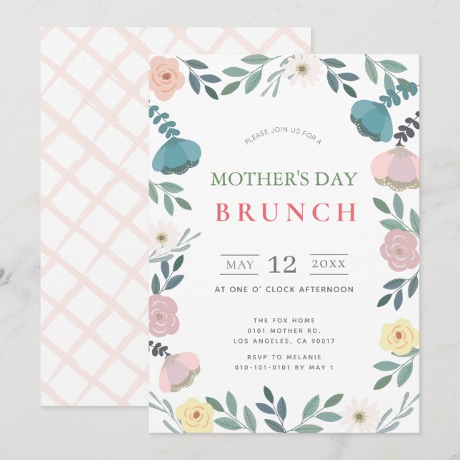 Invitation Jardin Floral Blanc Fête des Mères Brunch (Devant / Derrière)