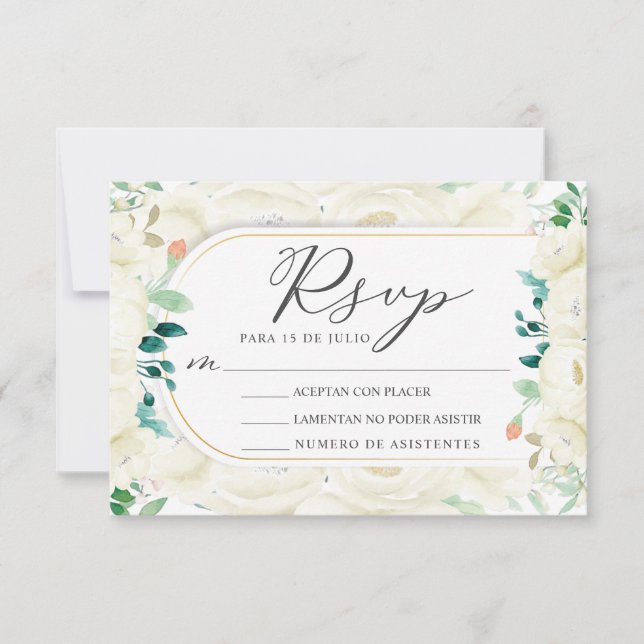 Invitation Jardin Floral Blanc Nuestra Boda Mariage RSVP (Devant)