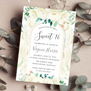 Invitation Jardin Floral Blanc Sweet sixteen 16 Anniversaire