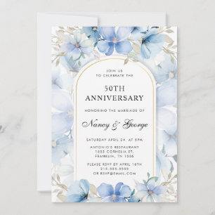 Invitation Jardin Floral Bleu 50e anniversaire du Mariage