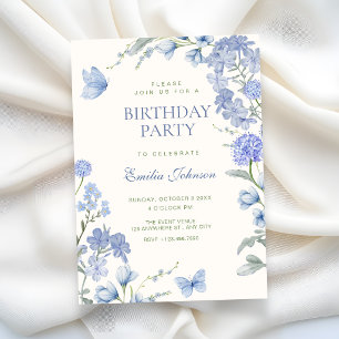 Invitation Jardin floral bleu pour anniversaire