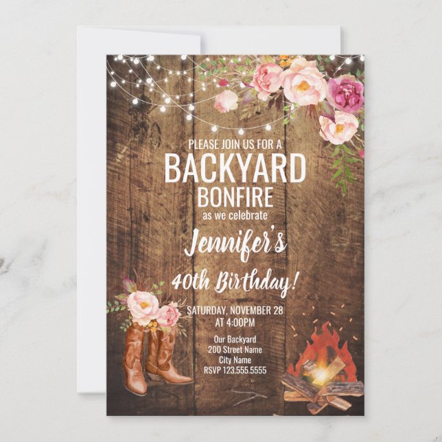 Invitation Jardin Floral Bonfire fête d'anniversaire (Devant)