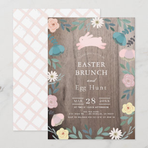 Invitation Jardin Floral Bunny rose Bois de Pâques Brunch