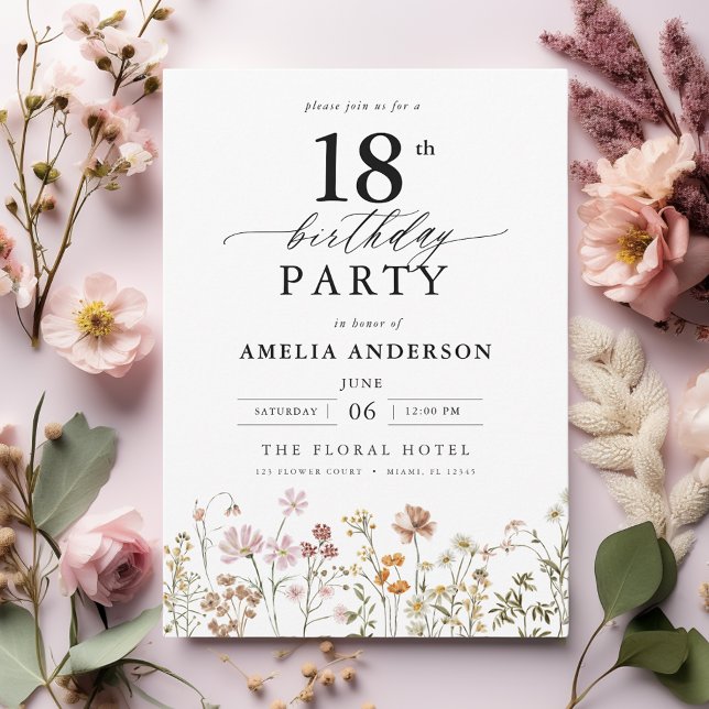 Invitation Jardin Floral Calligraphie 18e anniversaire (Créateur téléchargé)