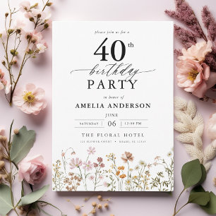 Invitation Jardin Floral Calligraphie 40e anniversaire