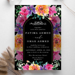 Invitation Jardin floral coloré Mariage musulman islamique
