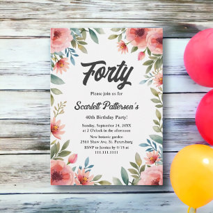 Invitation Jardin floral délicieux Rustique Été 40e anniversa