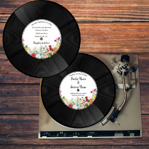 Invitation Jardin Floral Disque Vinyle Musique Mariage Vintag