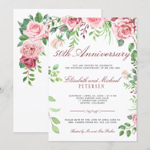 Invitation Jardin Floral Élégant 50e Anniversaire de Mariage