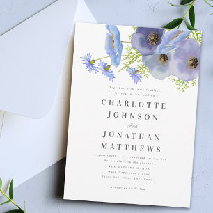 Invitation Jardin Floral Élégant Aquarelle Bleu Mariage