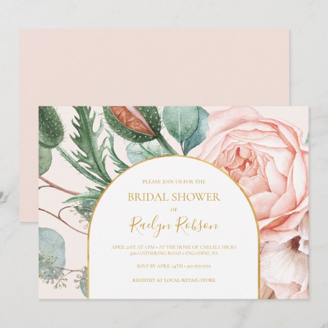 Invitation Jardin Floral Pastel | Fête des mariées horizontal (Devant / Derrière)