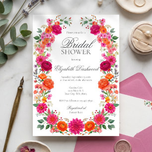 Invitation Jardin Floral Rose Et Orange Coloré Pour Une Baby 