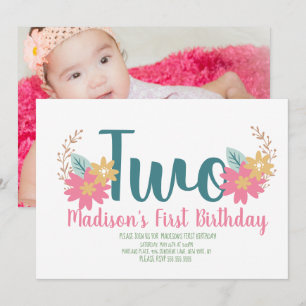 Invitation Jardin Floral rose fête à deux ans