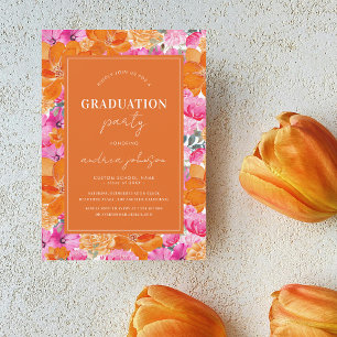 Invitation Jardin Floral rose Orange moderne Parti Graduation
