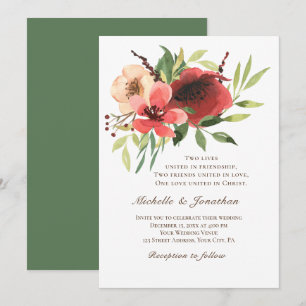 Invitation Jardin Floral Rose Rouge Mariage chrétien